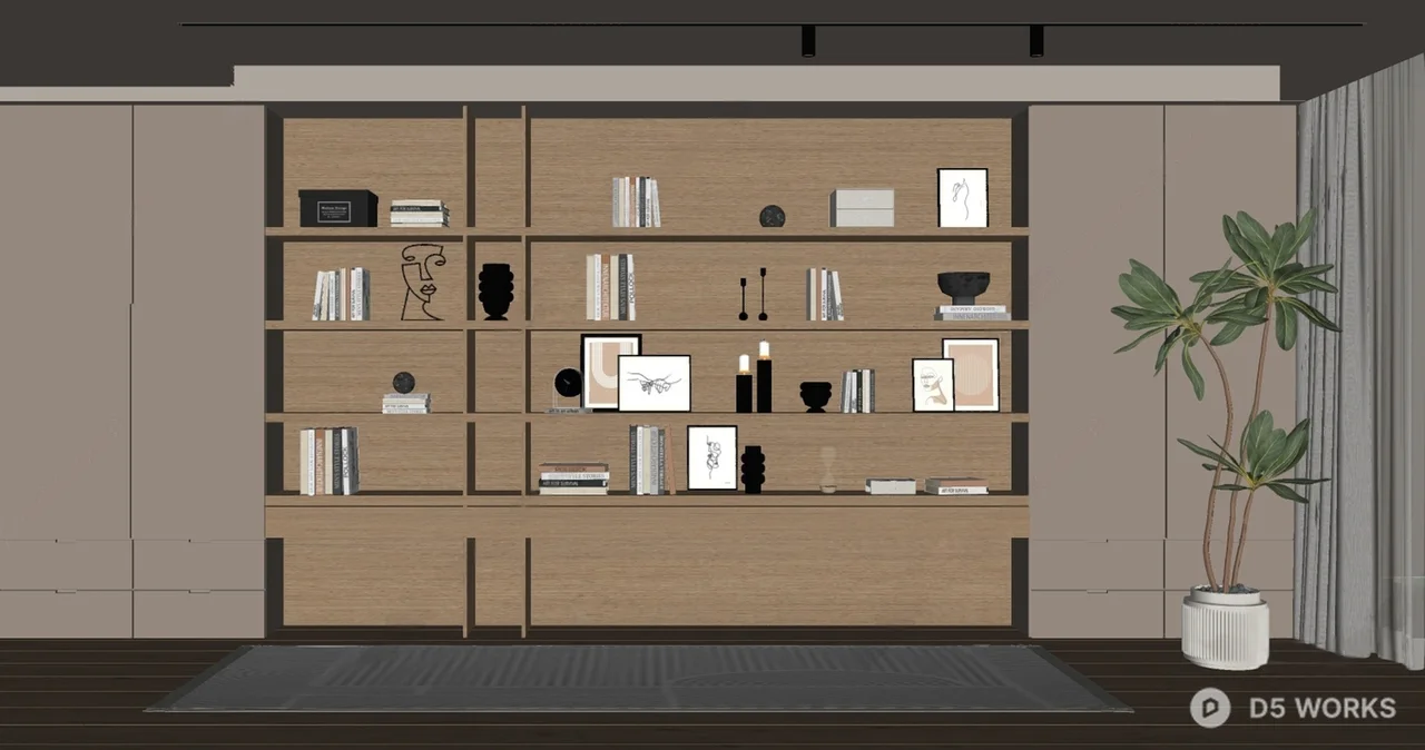 Minimalist Wooden Bookshelf Study Room 3d model thumbnail 2
