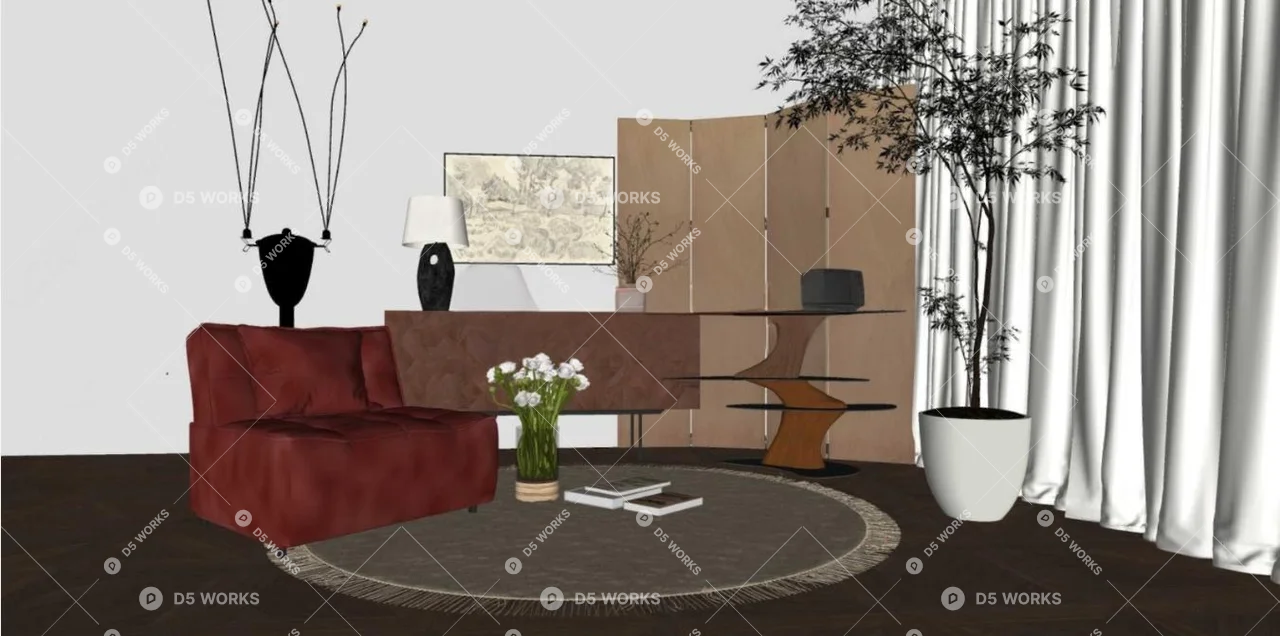 Mid-Century Modern Furniture Set 3d model thumbnail 2