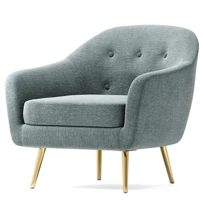Tufted Modern Armchair with Gold Legs 3d model