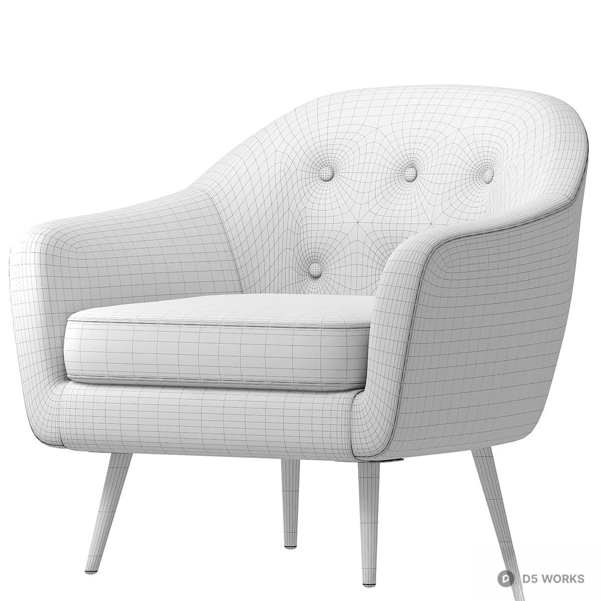 Tufted Modern Armchair with Gold Legs 3d model thumbnail 7
