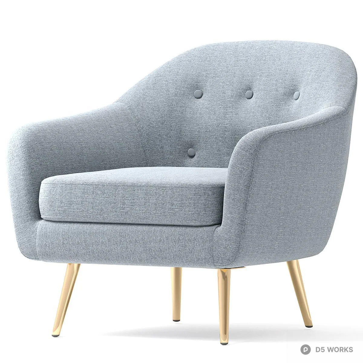 Tufted Modern Armchair with Gold Legs 3d model thumbnail 6