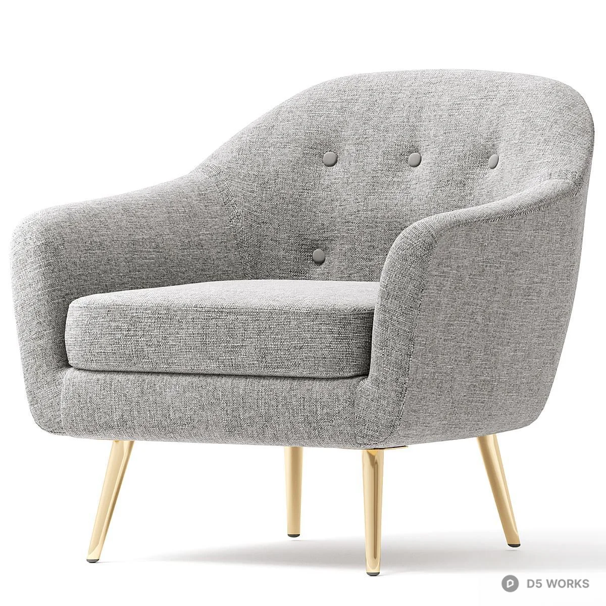 Tufted Modern Armchair with Gold Legs 3d model thumbnail 4