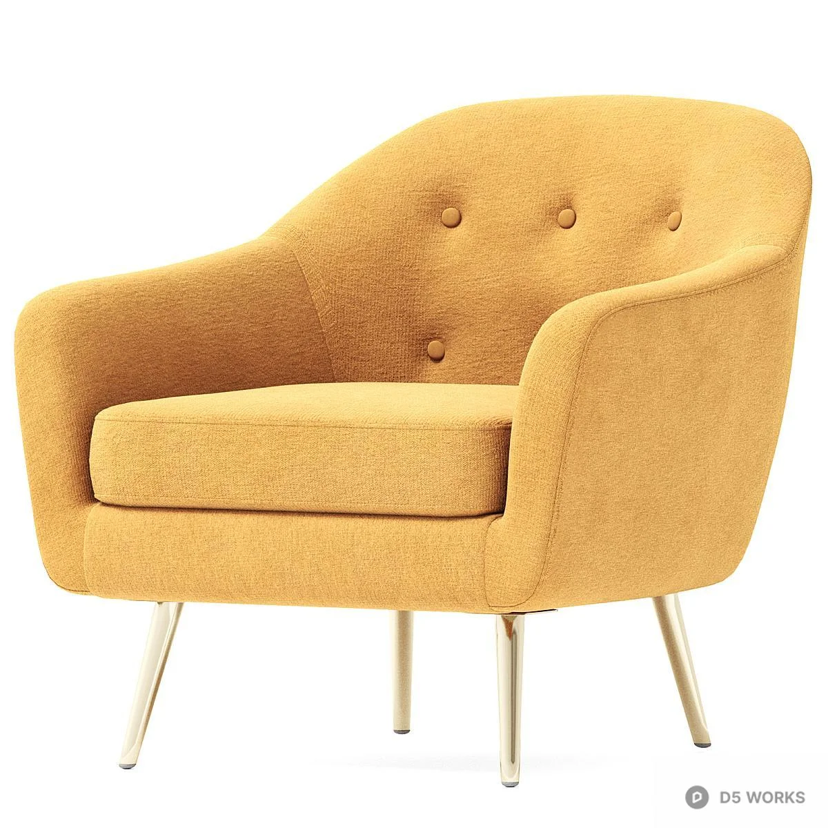 Tufted Modern Armchair with Gold Legs 3d model thumbnail 2