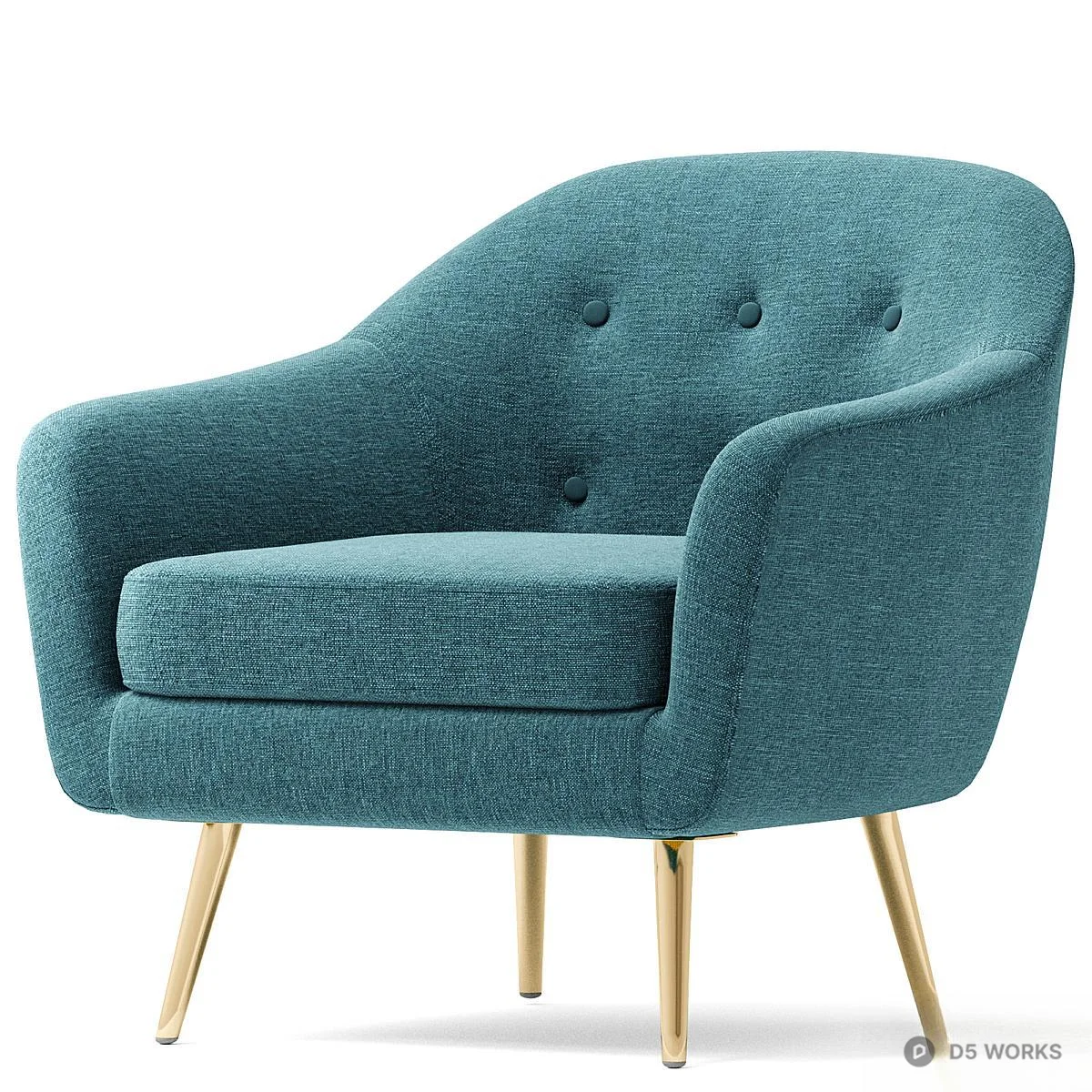 Tufted Modern Armchair with Gold Legs 3d model thumbnail 5