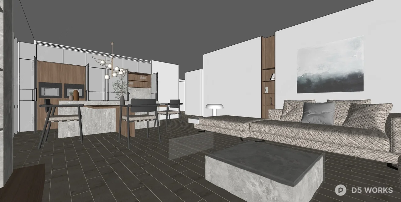 Modern Open Plan Living Dining Space 3d model thumbnail 3