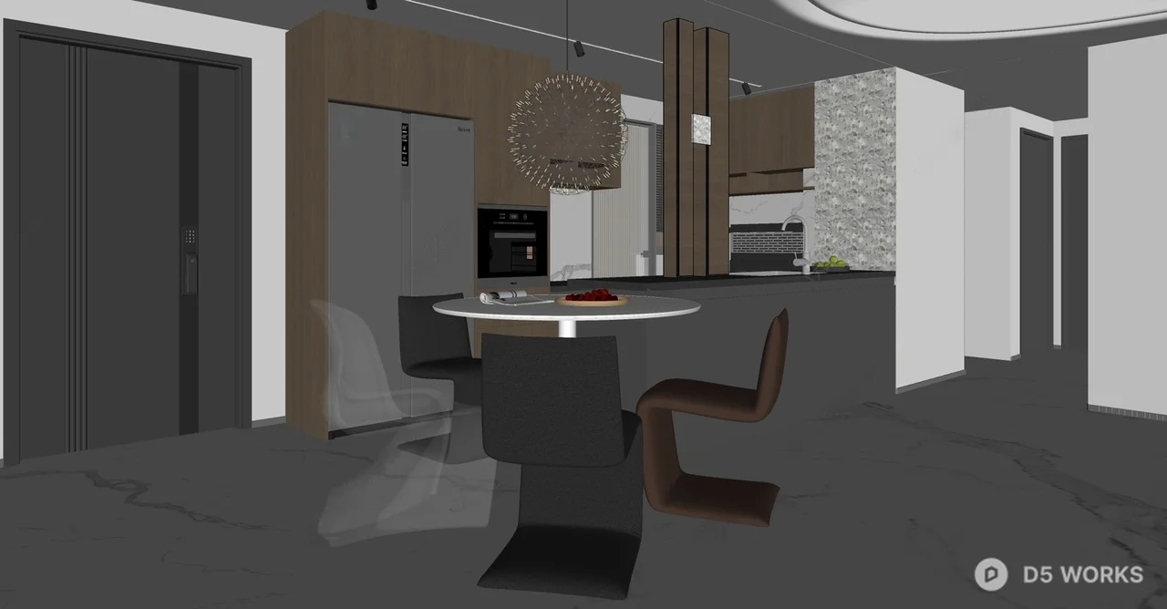 Modern Minimalist Dining Room with Acrylic Chair 3d model thumbnail 2