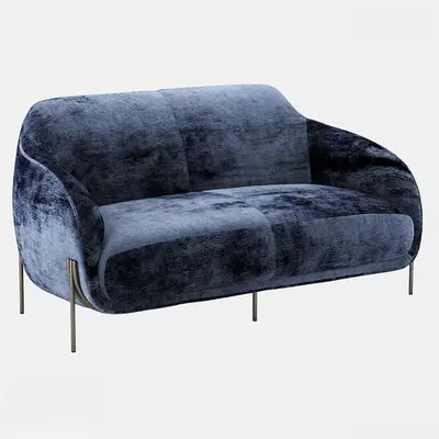 Velvet Upholstered Double Sofa With Metal Legs 3d model
