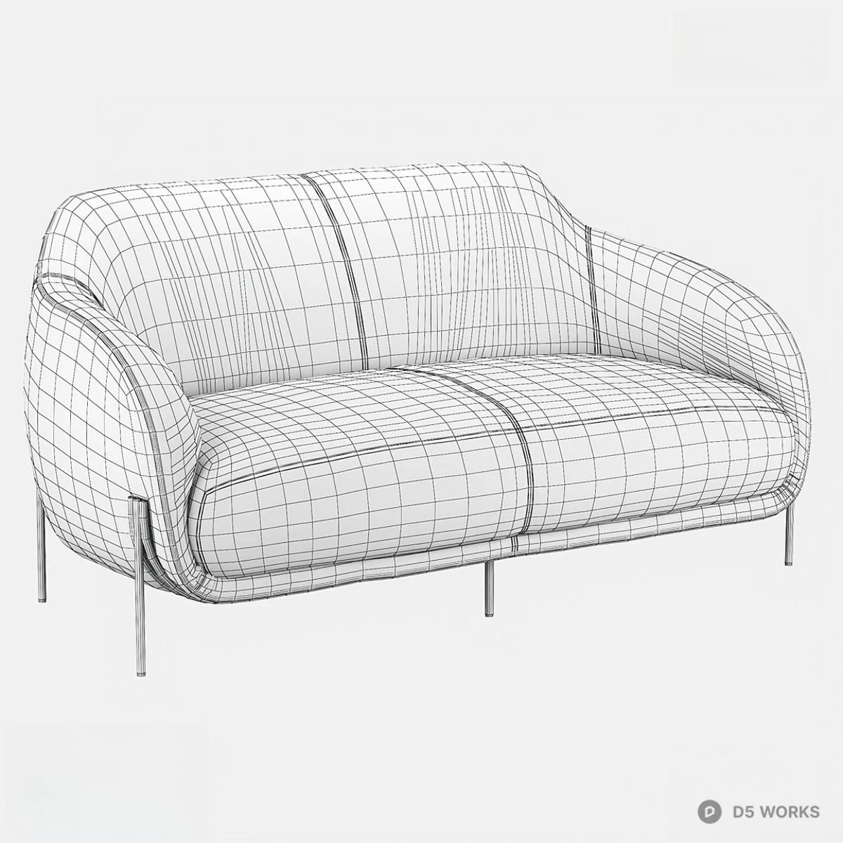 Velvet Upholstered Double Sofa With Metal Legs 3d model thumbnail 2