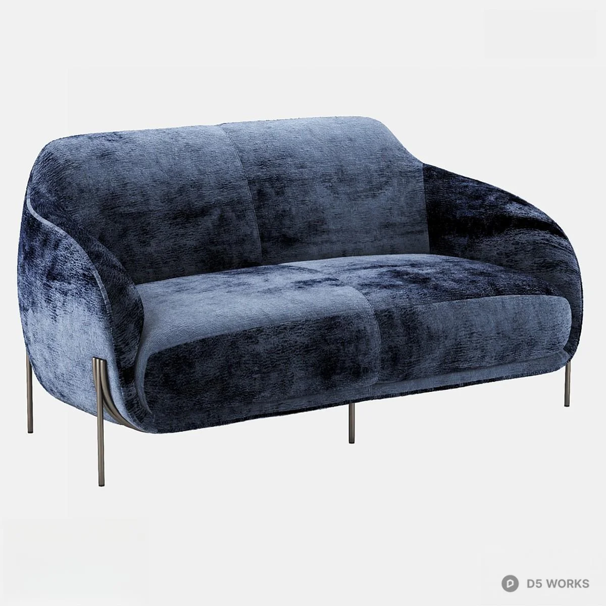 Velvet Upholstered Double Sofa With Metal Legs 3d model - Image 1