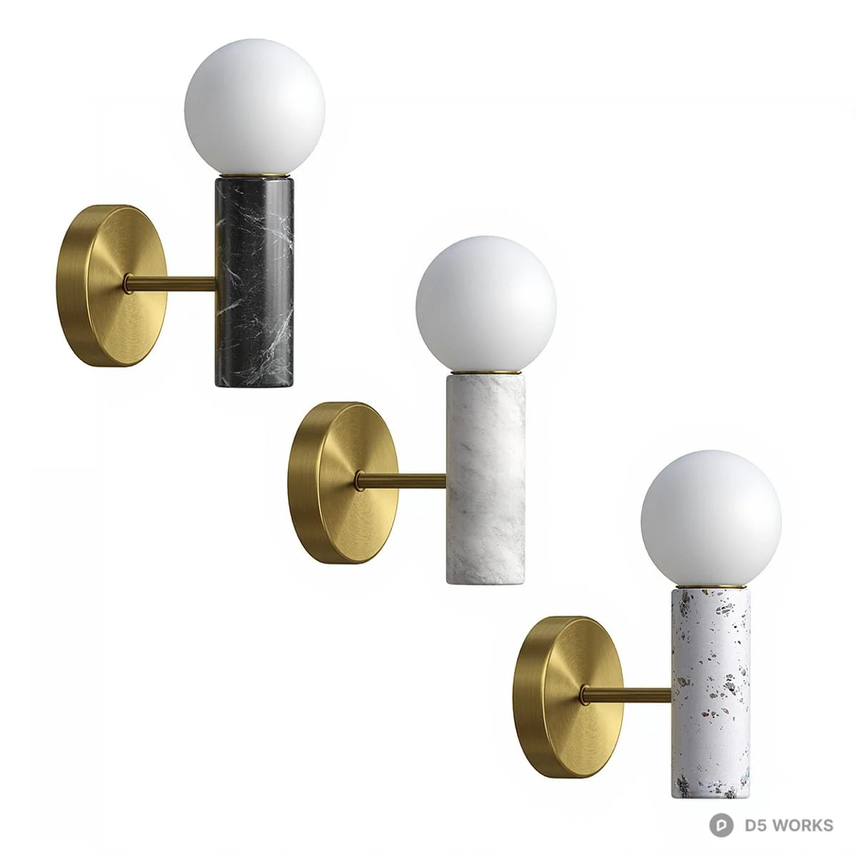 Marble And Brass Wall Lamp 3d model thumbnail 2