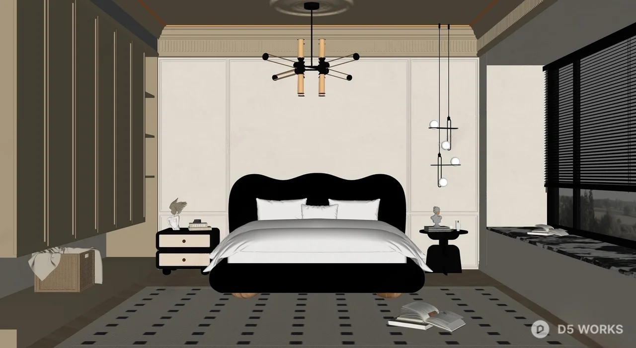 Modern Minimalist Bedroom with Curved Headboard 3d model thumbnail 2