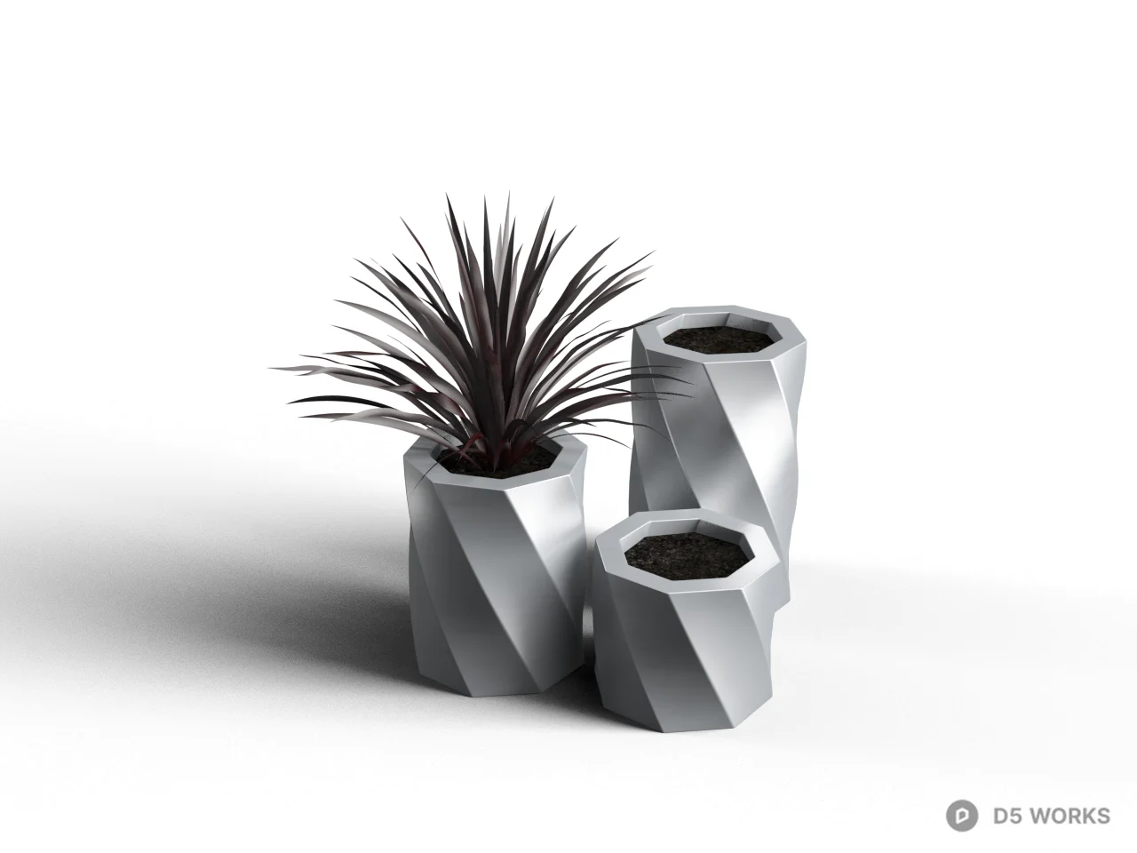 Geometric Concrete Planter With Succulent 3d model - Image 1
