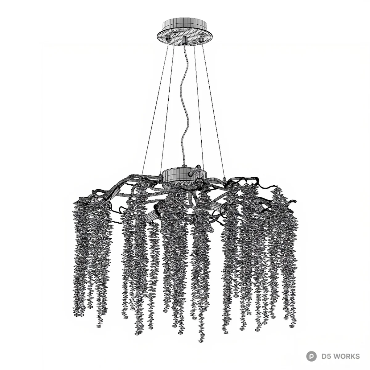 Crystal Tassel Chandelier With Gold Branch Structure 3d model thumbnail 2
