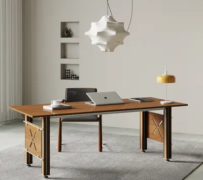 Wooden Desk With X-shaped Leg Design 3d model