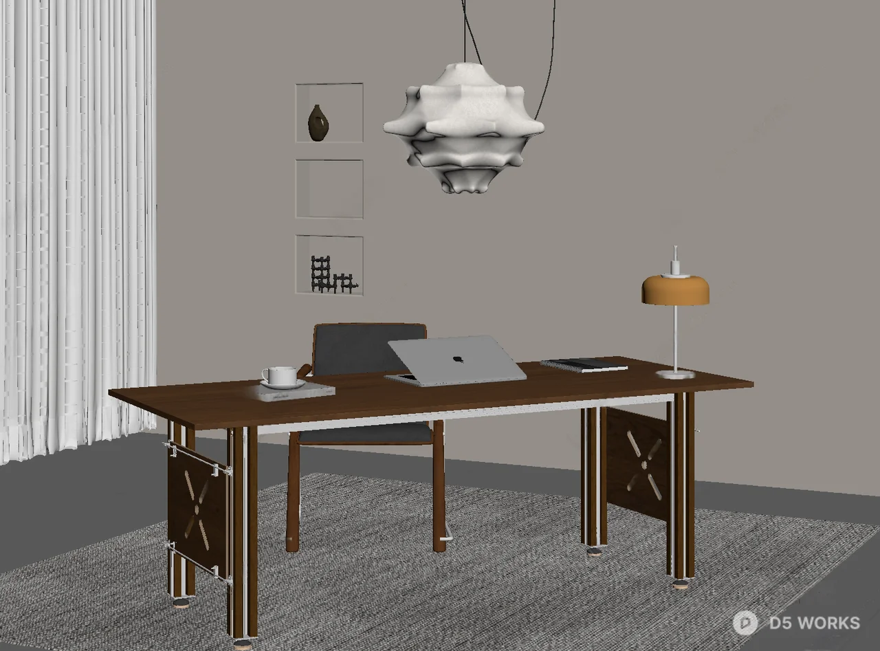 Wooden Desk With X-shaped Leg Design 3d model thumbnail 2