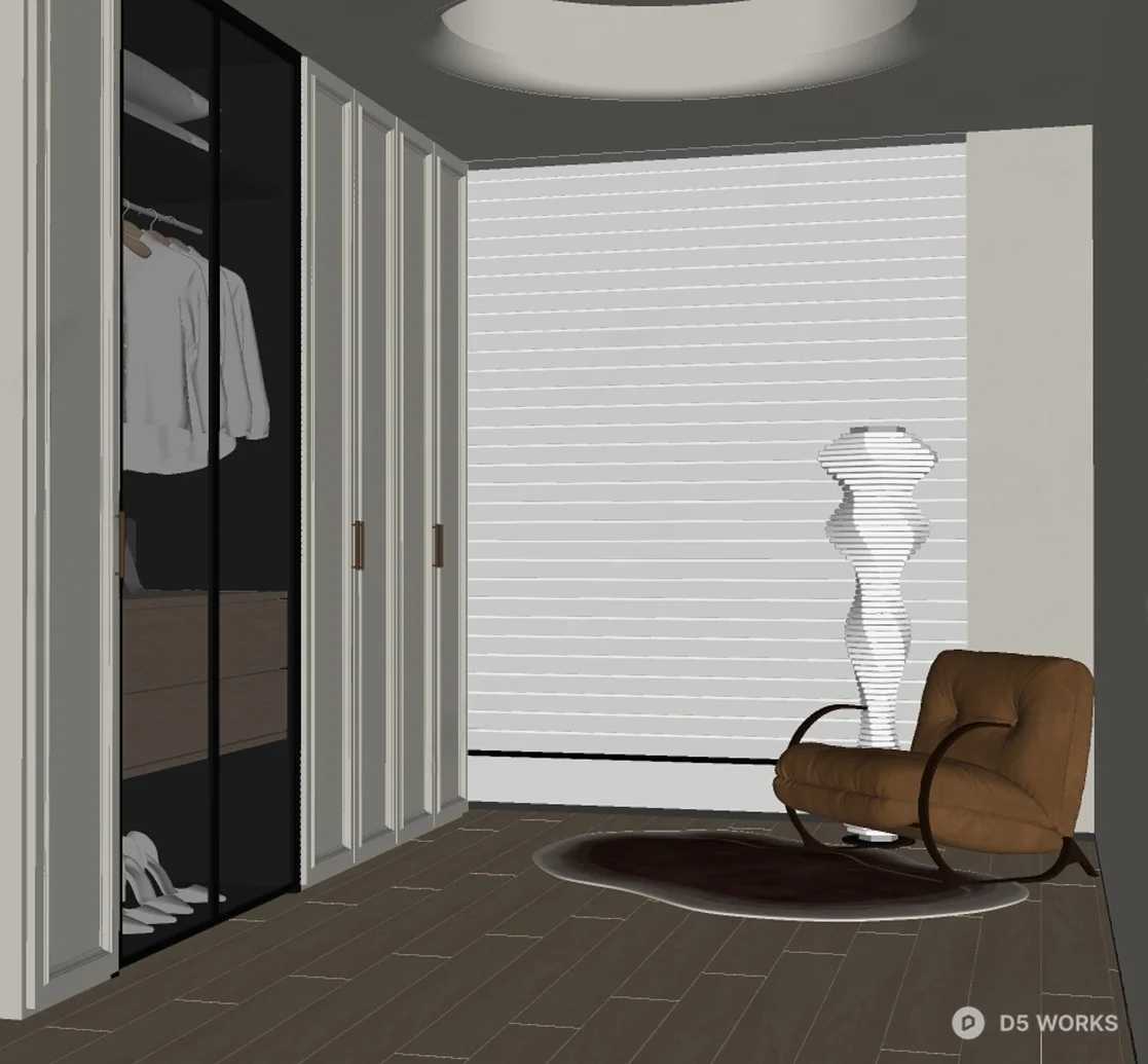 Minimalist Walk-In Closet With Integrated Lighting And Lounge Chair 3d model thumbnail 2