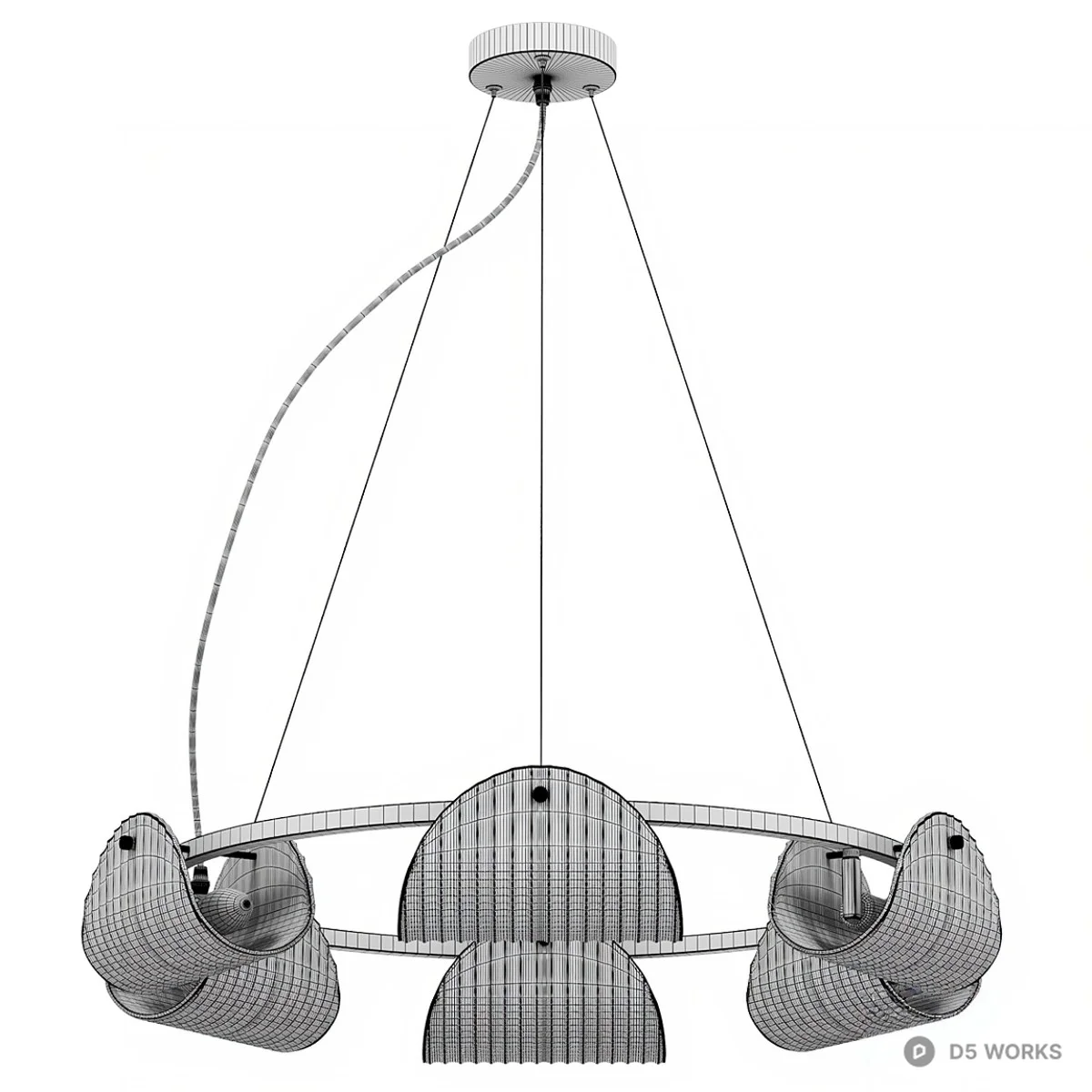 Modern Brass Ring Chandelier With Glass Shades 3d model thumbnail 5