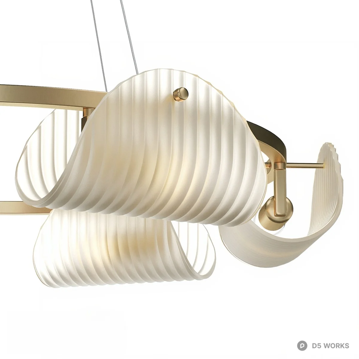 Modern Brass Ring Chandelier With Glass Shades 3d model thumbnail 4