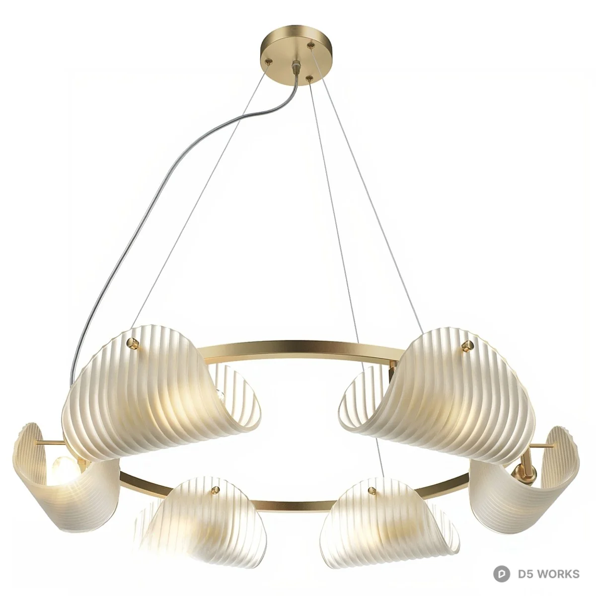 Modern Brass Ring Chandelier With Glass Shades 3d model thumbnail 3