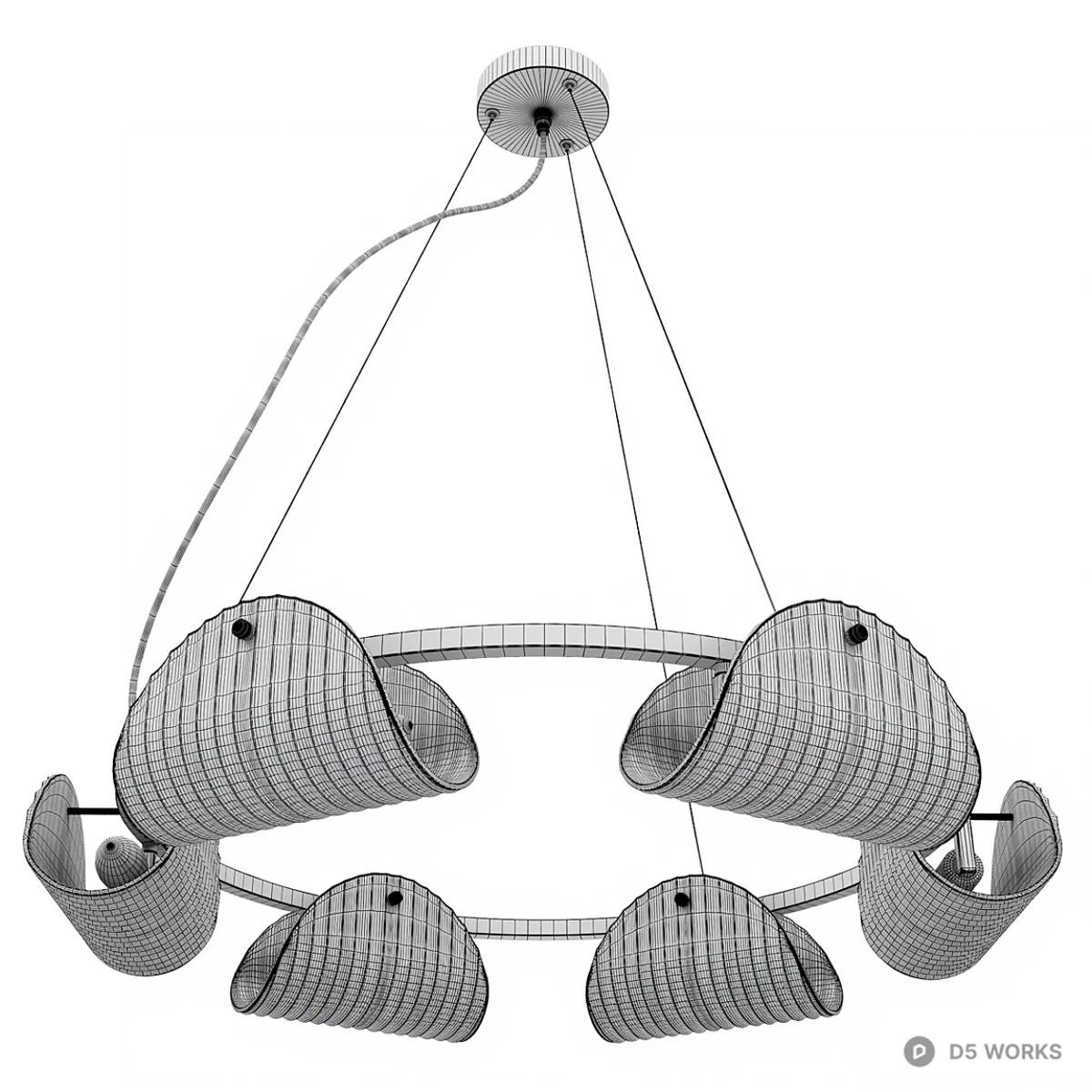 Modern Brass Ring Chandelier With Glass Shades 3d model thumbnail 6