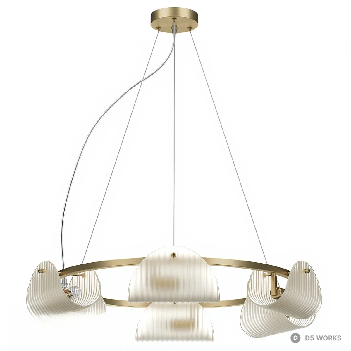 Modern Brass Ring Chandelier With Glass Shades 3d model thumbnail 2
