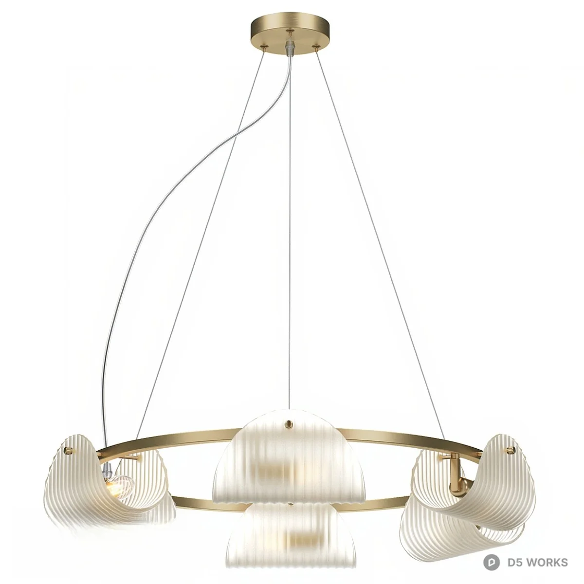 Modern Brass Ring Chandelier With Glass Shades 3d model - Image 1
