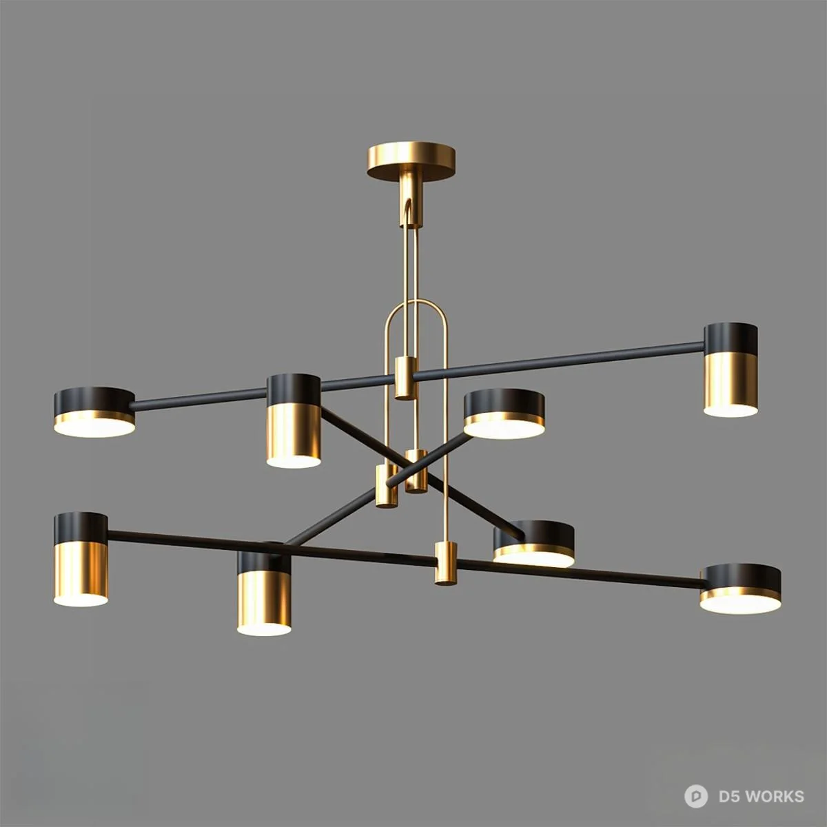 Modern Linear Pendant Light With Brass And Black Finish 3d model - Image 1