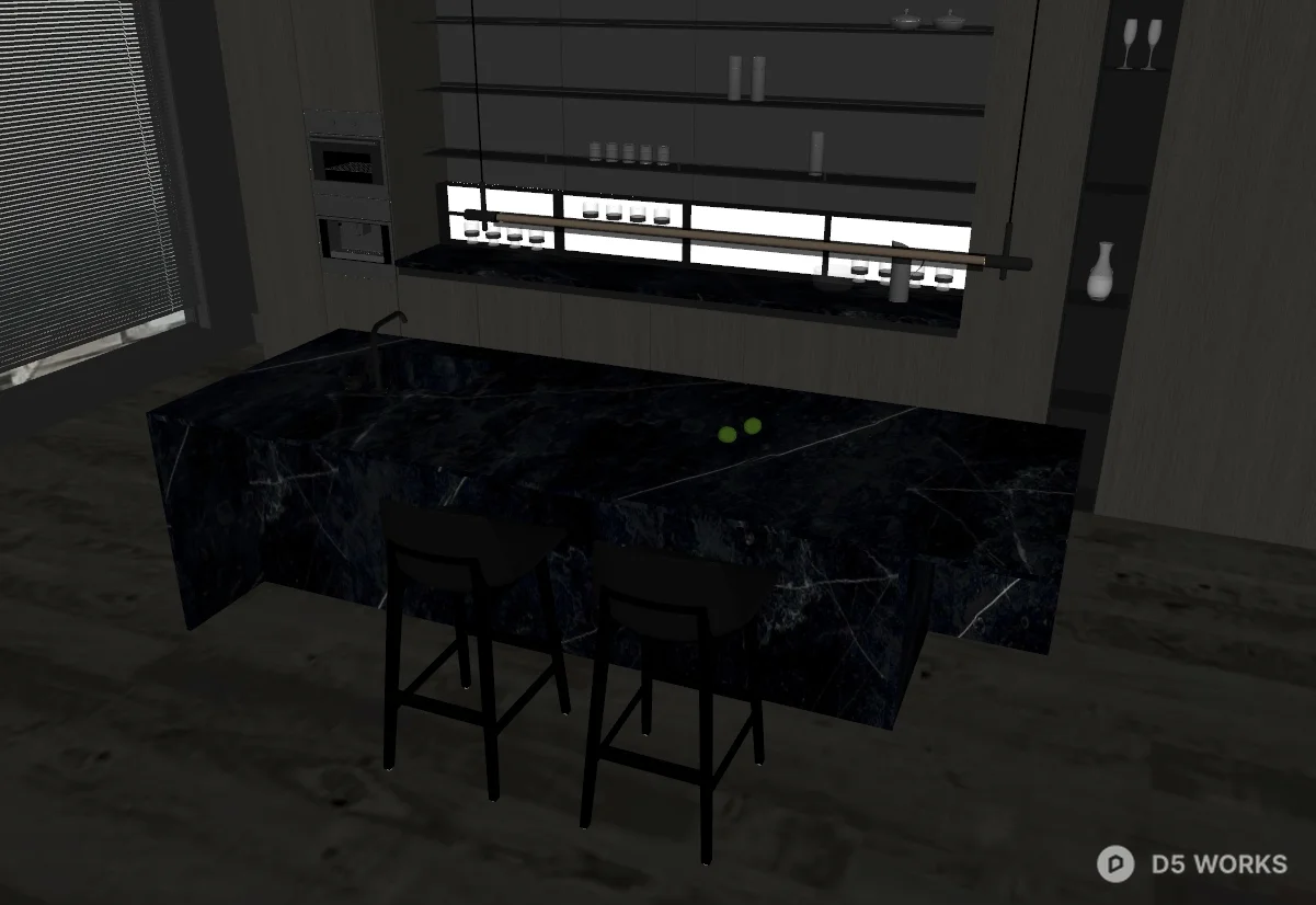 Minimalist Bathroom With Dual Oval Mirrors And Ribbed Vanity 3d model thumbnail 2