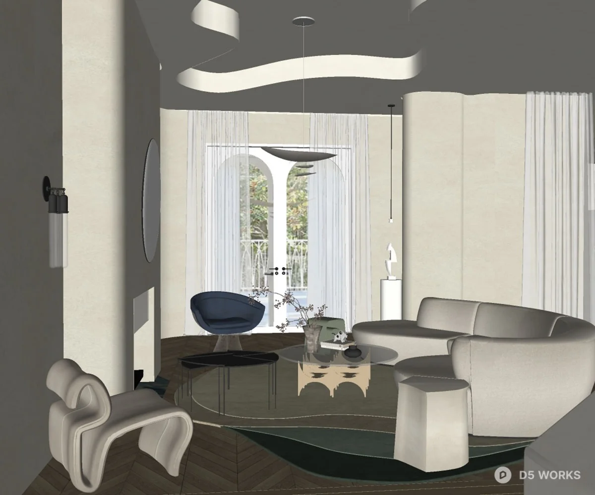 Cream Minimalist Villa Living Room 3d model thumbnail 2