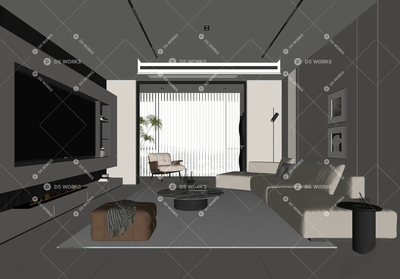 Contemporary Home Living Room 3d model thumbnail 2