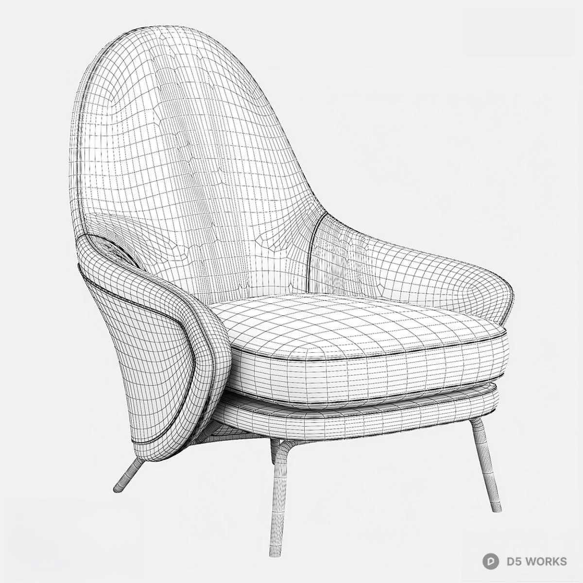 Two Tone Fabric Lounge Chair 3d model thumbnail 2