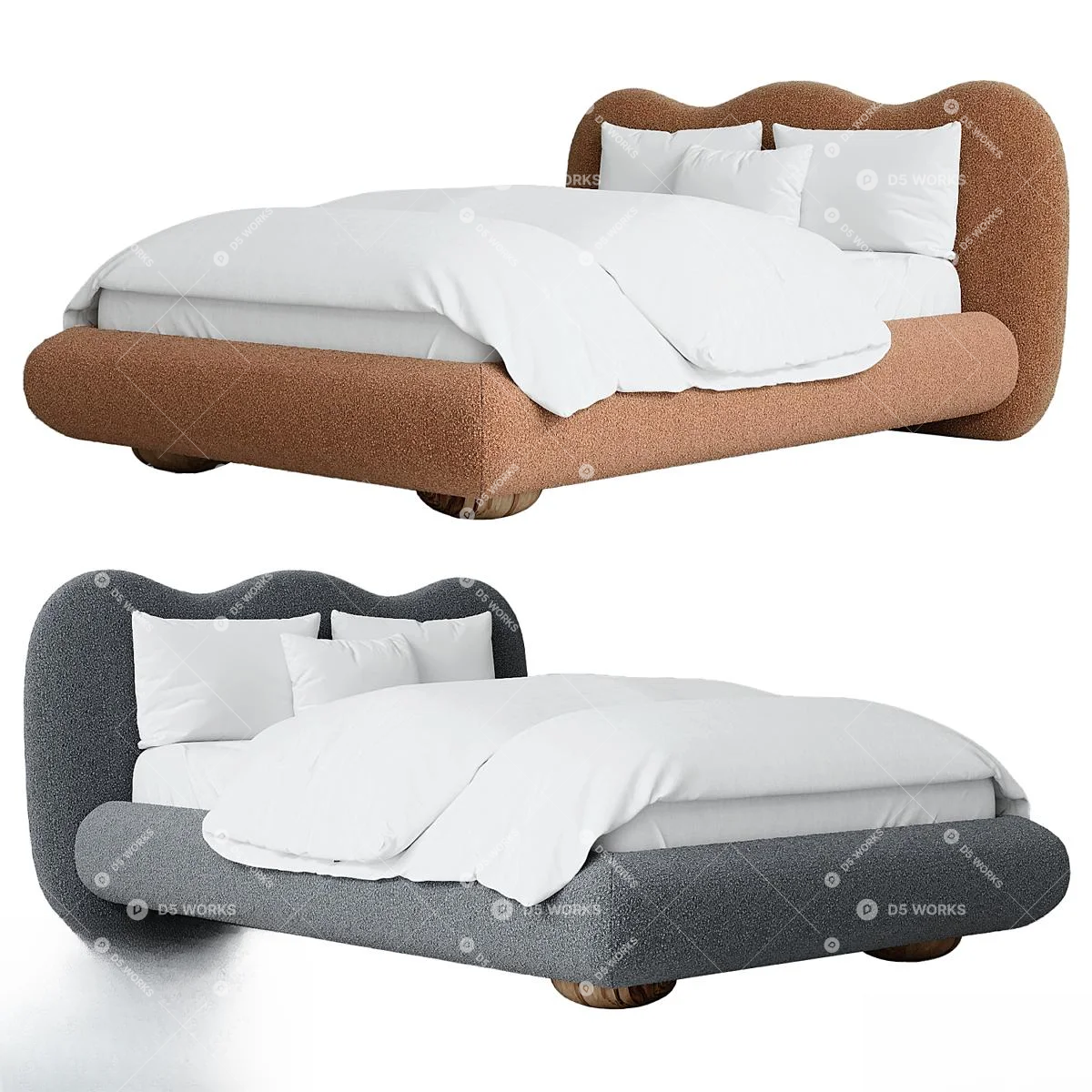 Organic Modern Single Bed 3d model thumbnail 2
