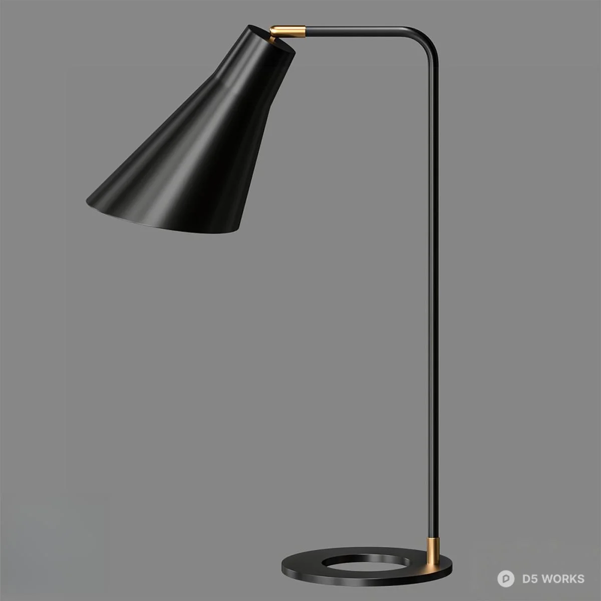 Minimalist Black Metal Table Lamp With Brass Accents 3d model - Image 1