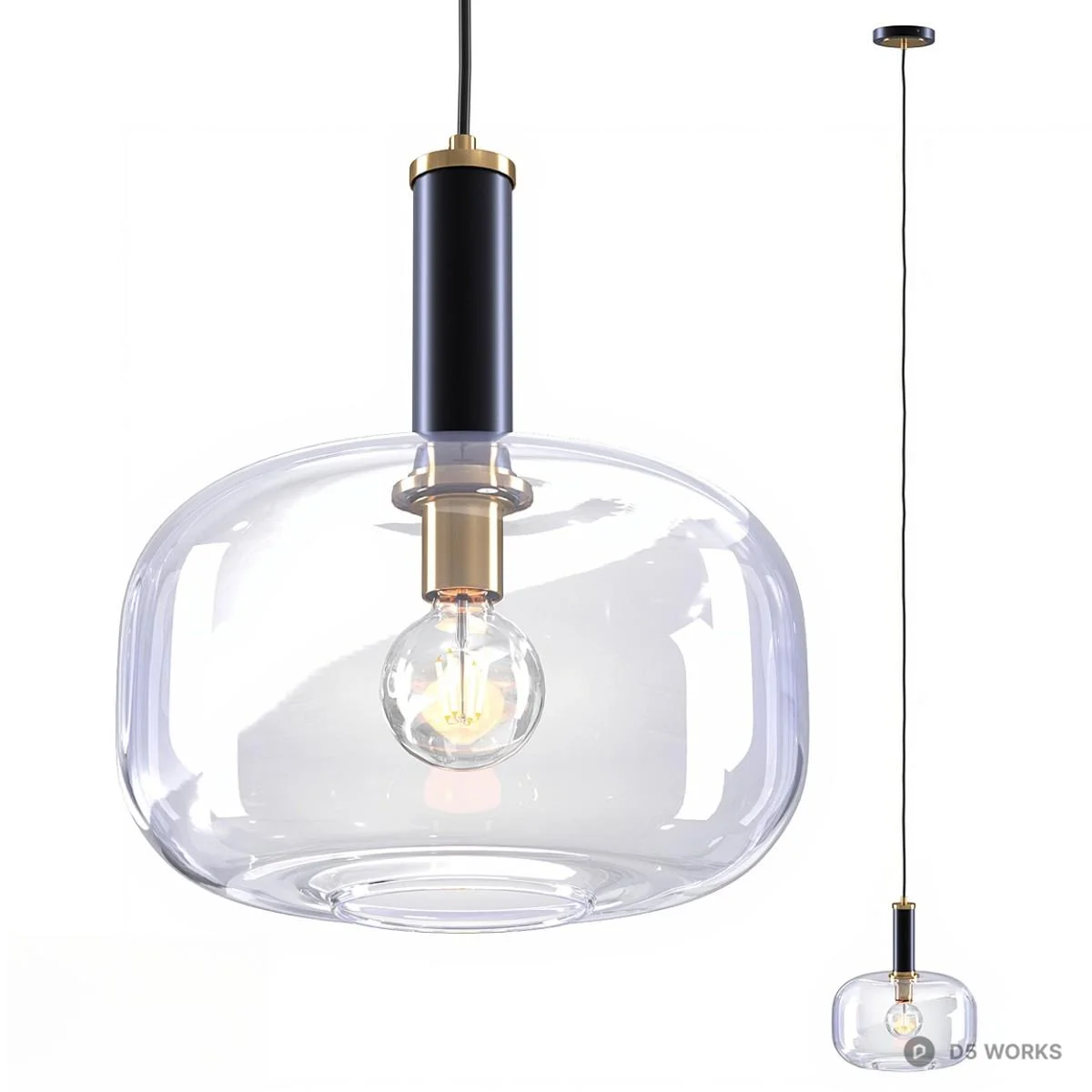 Clear Glass Pendant Lamp With Black Brass Accents 3d model - Image 1