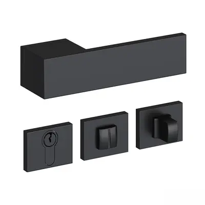 Matte Black Door Handle And Lock Set 3d model