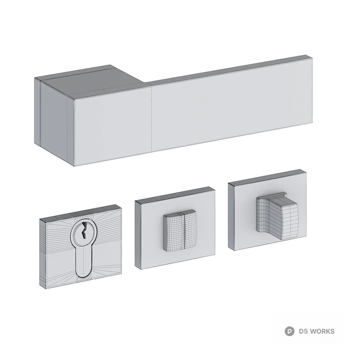 Matte Black Door Handle And Lock Set 3d model thumbnail 2