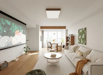 Modern Minimalist Living Room With Projection Screen 3d model