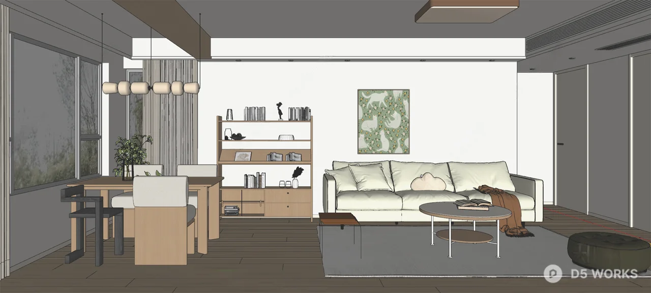 Modern Minimalist Living Room With Projection Screen 3d model thumbnail 2