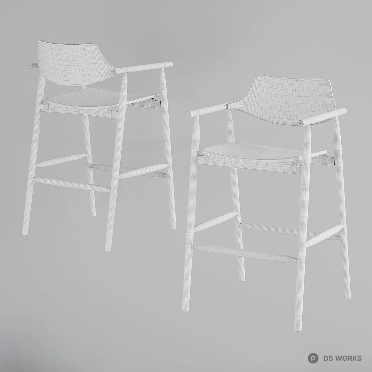 Minimalist Oak Bar Chair 3d model thumbnail 2