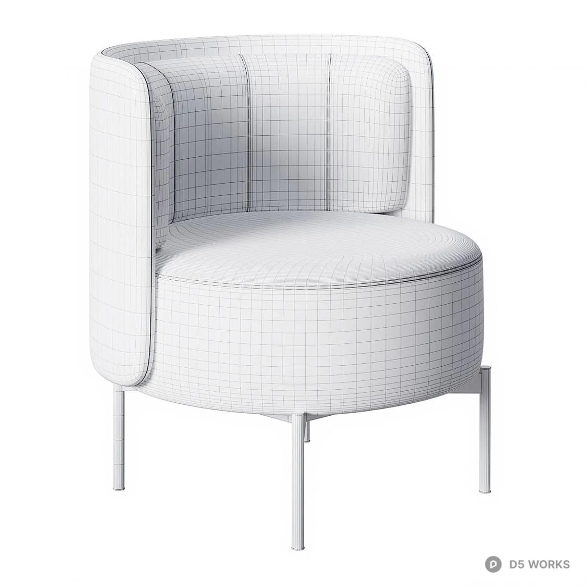 Velvet Upholstered Round Armchair 3d model thumbnail 3