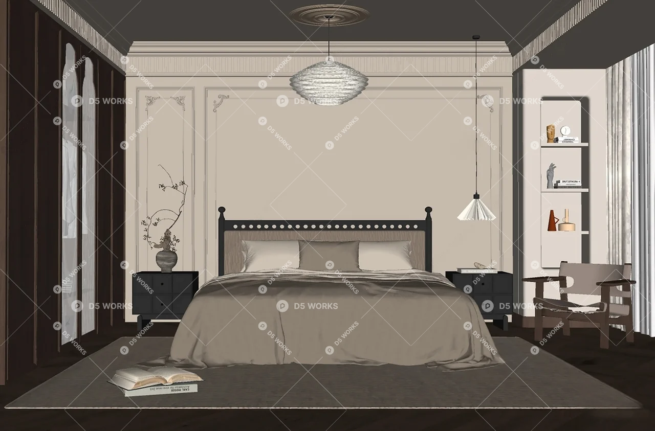 Mid-Century Modern Home Bedroom 3d model thumbnail 2