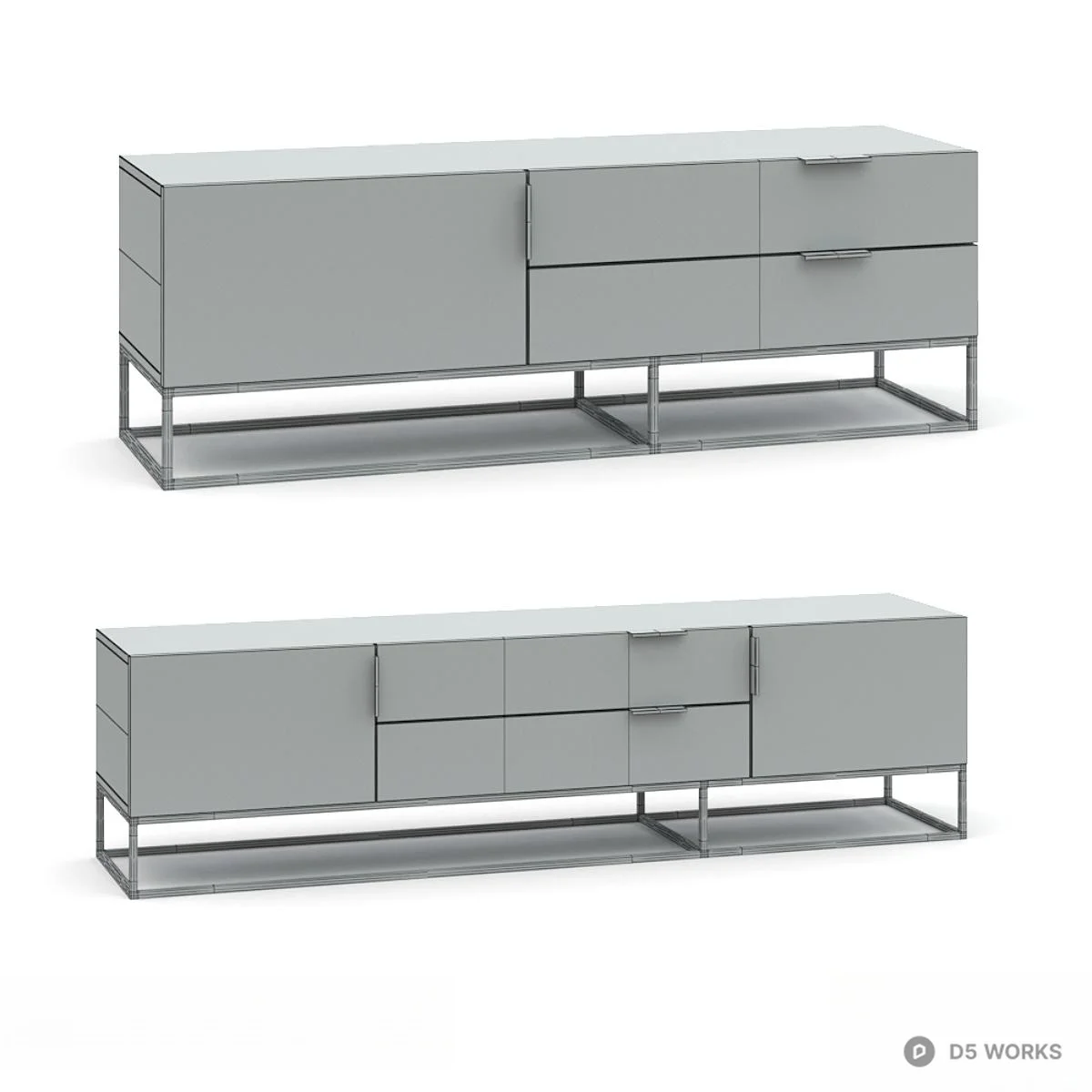 Minimalist Metal Frame TV Cabinet 3d model thumbnail 2
