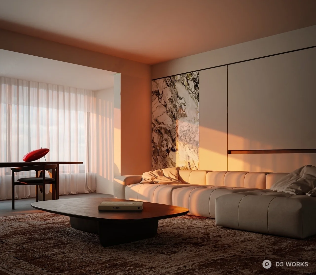 Modern Minimalist Living Room With Sunset View 3d model thumbnail 3