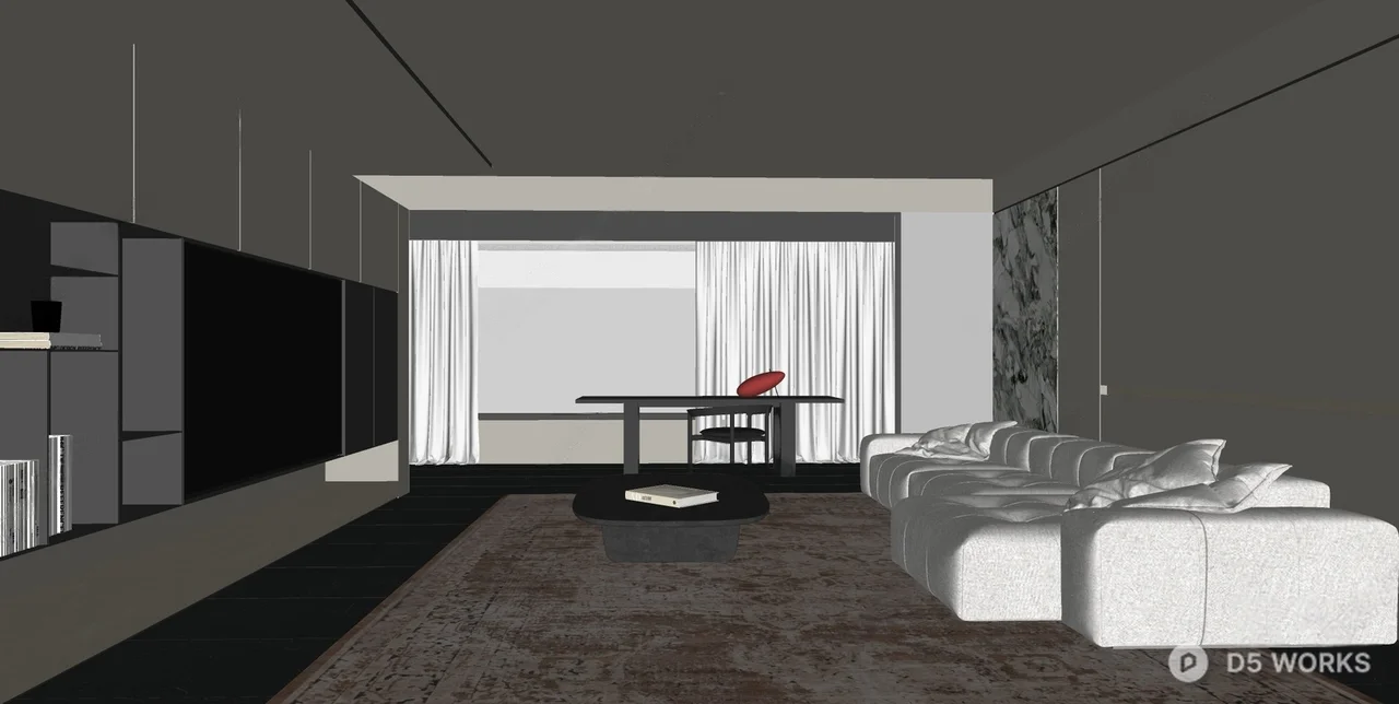 Modern Minimalist Living Room With Sunset View 3d model thumbnail 2