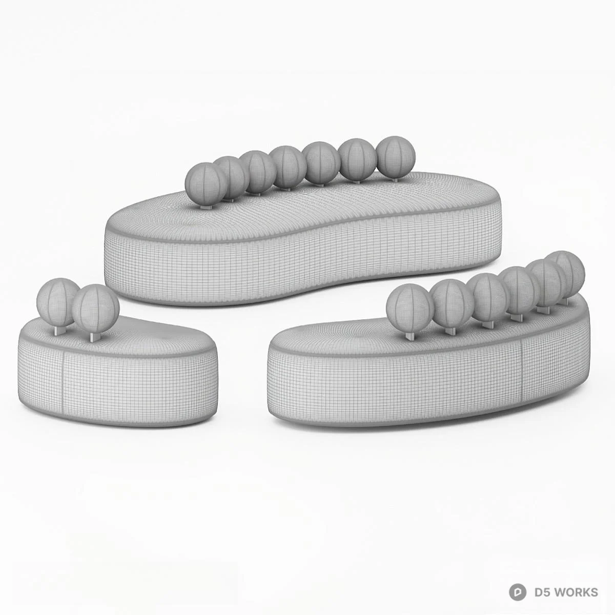 Minimalist Asymmetric Sofa Set 3d model thumbnail 2