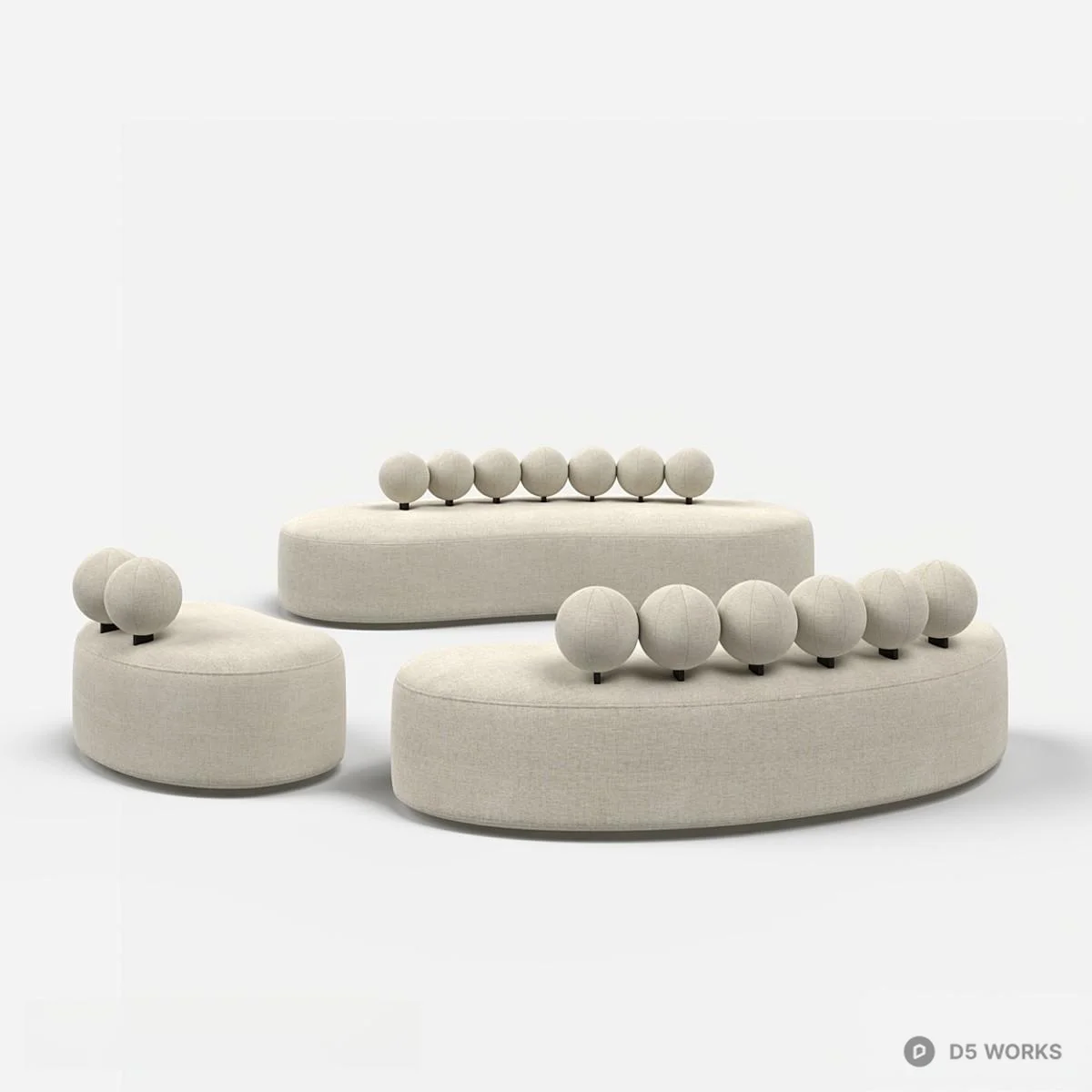Minimalist Asymmetric Sofa Set 3d model - Image 1
