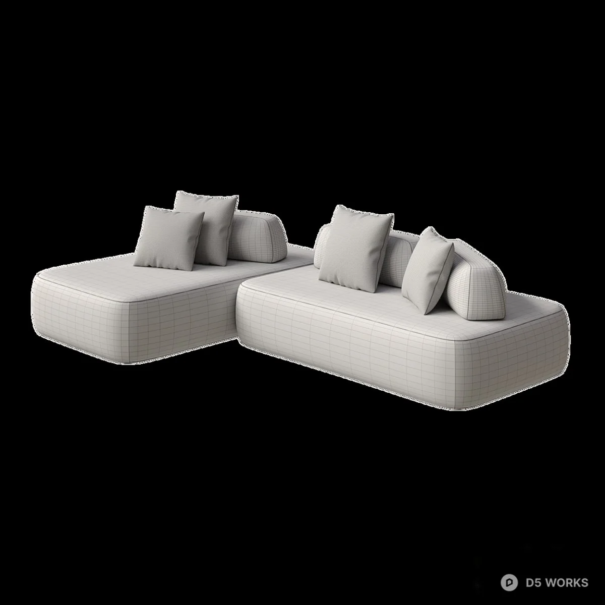 Modular Sectional Sofa With Velvet Cushions 3d model thumbnail 3