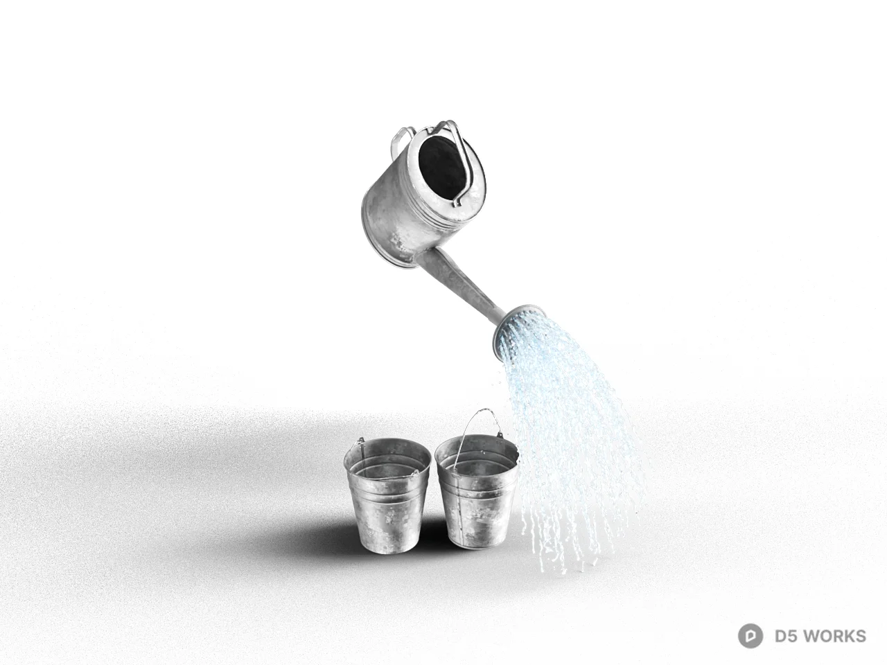 Minimalist Watering Can And Buckets 3d model - Image 1