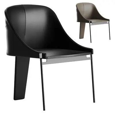 Sleek Black Leather Leisure Chair With Metal Frame 3d model