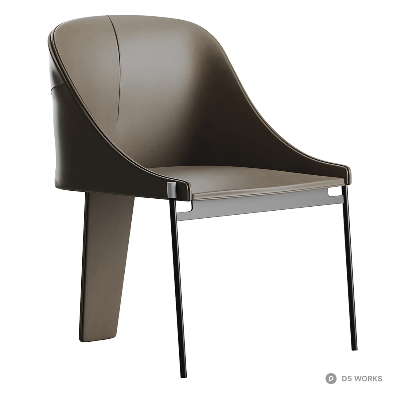 Sleek Black Leather Leisure Chair With Metal Frame 3d model thumbnail 2